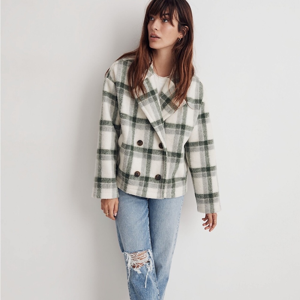 Madewell green checkered coat